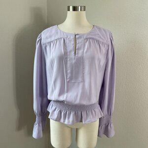 Ann Taylor Womens XL Lavender Long Sleeve Smocked Waist Blouse Top Blouse Shirt